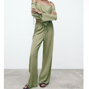 Zara light khaki Olive Green Women's flowy pants